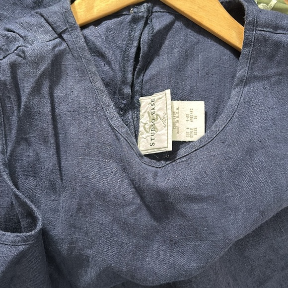 Vintage Navy 100% linen Maxi Relaxed Fit Side Slit Crew Neck Dress size 16 - Picture 14 of 15